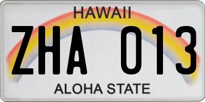 HI license plate ZHA013