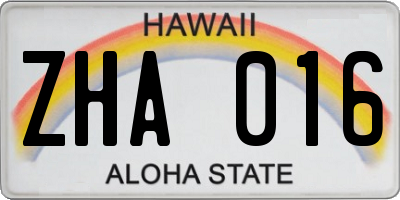 HI license plate ZHA016