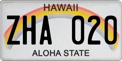 HI license plate ZHA020