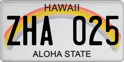 HI license plate ZHA025