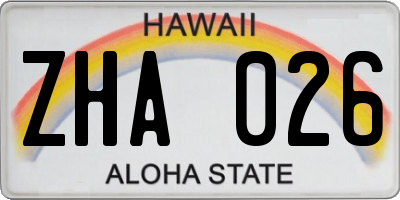 HI license plate ZHA026