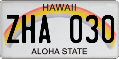 HI license plate ZHA030