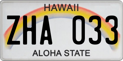 HI license plate ZHA033