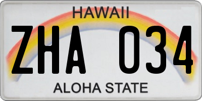 HI license plate ZHA034