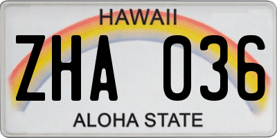 HI license plate ZHA036