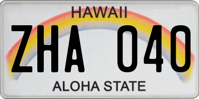 HI license plate ZHA040