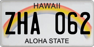 HI license plate ZHA062