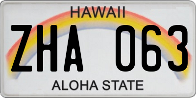 HI license plate ZHA063