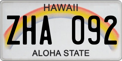 HI license plate ZHA092