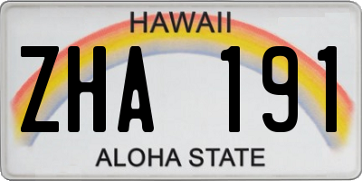 HI license plate ZHA191