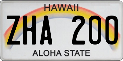 HI license plate ZHA200