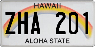 HI license plate ZHA201