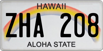 HI license plate ZHA208