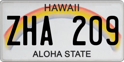 HI license plate ZHA209