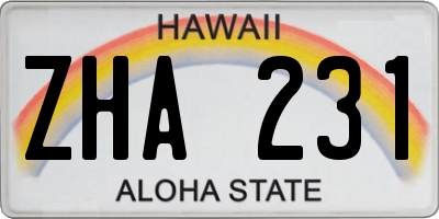 HI license plate ZHA231