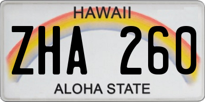 HI license plate ZHA260