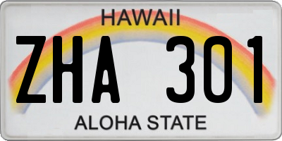 HI license plate ZHA301