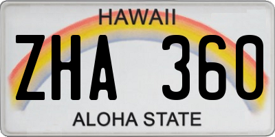 HI license plate ZHA360