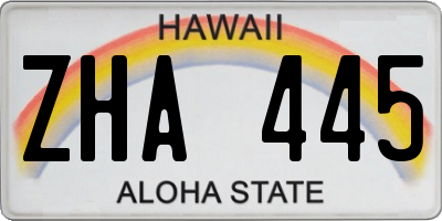 HI license plate ZHA445