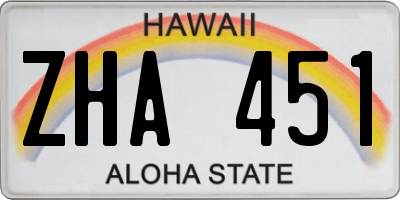 HI license plate ZHA451