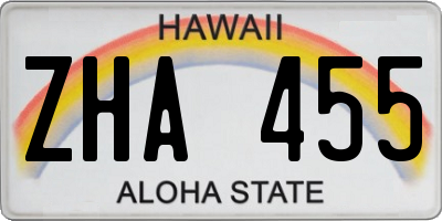 HI license plate ZHA455