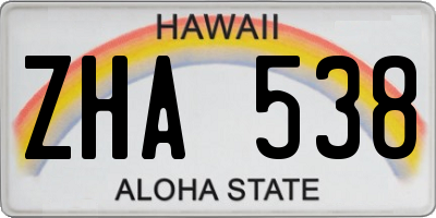 HI license plate ZHA538