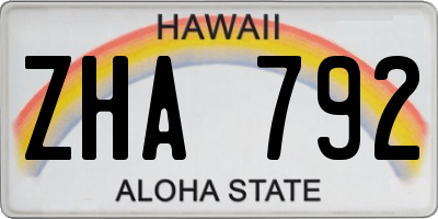 HI license plate ZHA792