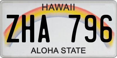 HI license plate ZHA796