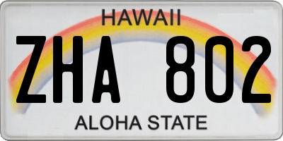 HI license plate ZHA802