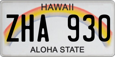 HI license plate ZHA930
