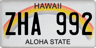 HI license plate ZHA992