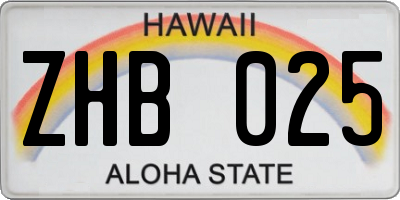 HI license plate ZHB025