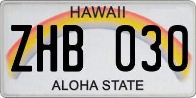 HI license plate ZHB030