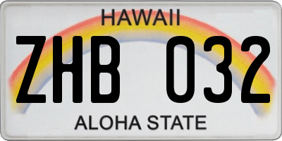 HI license plate ZHB032