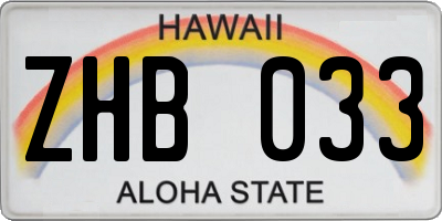 HI license plate ZHB033