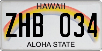 HI license plate ZHB034