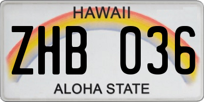HI license plate ZHB036