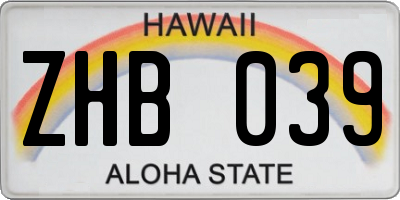 HI license plate ZHB039