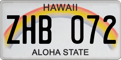 HI license plate ZHB072