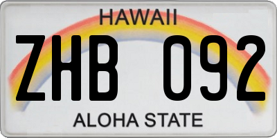 HI license plate ZHB092