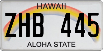 HI license plate ZHB445