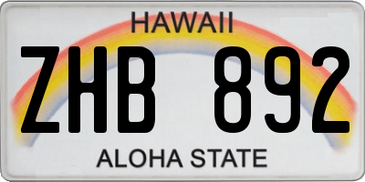 HI license plate ZHB892