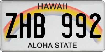 HI license plate ZHB992