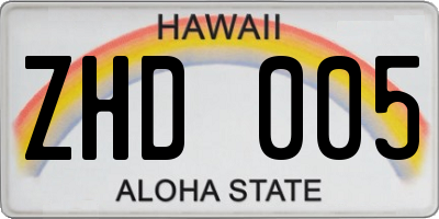 HI license plate ZHD005