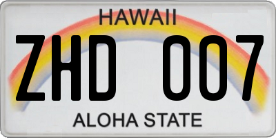 HI license plate ZHD007