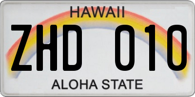 HI license plate ZHD010