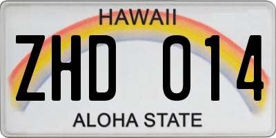 HI license plate ZHD014