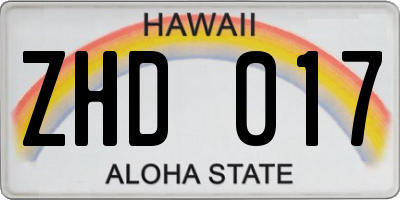 HI license plate ZHD017