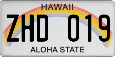 HI license plate ZHD019