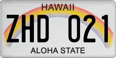 HI license plate ZHD021